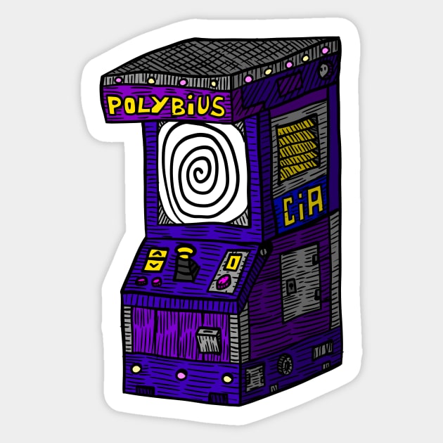 polybius, retro gaming myth. CIA cartoon. Sticker by JJadx